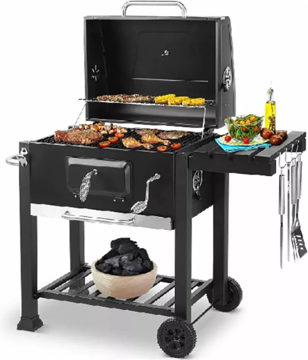 Frito Charbon De Bois Grill BBQ - Barbecue - Bon Pour 5 à 10 Personnes - Plaque De Gril - Avec Thermomètre, Roues, étagère Latérale Et Plus - Acier Inoxydable 1 Frito Charbon De Bois Grill BBQ - Barbecue - Bon Pour 5 à 10 Personnes - Plaque De Gril - Avec Thermomètre, Roues, étagère Latérale Et Plus - Acier Inoxydable