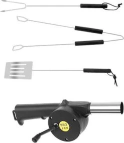 EASTWALL Charcoal Grill Barbecue - Barbecue Avec Table D'appoint - Barbecue à Charbon Mobile - Incl. Outils Et Ventilateur Pour Barbecue - 49x80x120 Cm - Acier Inoxydable - Noir -Grill Feu Maison 1035x1200