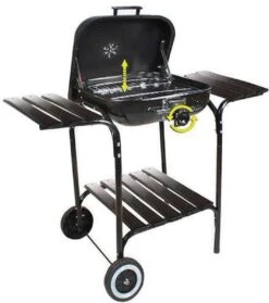 EASTWALL Charcoal Grill Barbecue XL - Barbecue Avec Table D'appoint - Barbecue à Charbon Mobile - Incl. Outils Et Ventilateur Pour Barbecue - 97,5x46,5x82 Cm - Acier Inoxydable - Noir -Grill Feu Maison 1064x1200