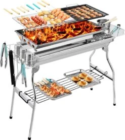 Borvat® | Barbecue Et Friture Barbecue à Dual Usage | Barbecue Au Charbon Extérieur Portable | Convient Pour 5 à 10 Personnes En Marche, Pique-nique, Camping, Barbecue.
