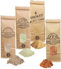 Bois D'Olivier Fumé - 3X 300ml SMOKING MOTH Selection + 300ml D'herbes à Feu, Bois D'Olivier - Chêne Vert - Citronnier - Farine Fumée Fine ø 0-1mm -Grill Feu Maison 1067x1200