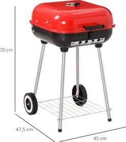 Barbecue à Charbon Outsunny Sur Roulettes Barbecue Chariot Boule Barbecue Grill Avec Couvercle BBQ Métal Rouge 01-0569 -Grill Feu Maison 1069x1200