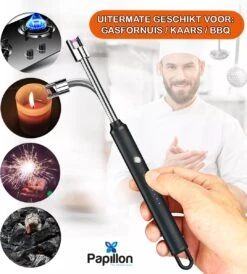 Papillon - Briquet électrique Long - Rechargeable Par USB - Briquet Flexible - Cuisinière à Gaz - Bougies - BBQ - Argent -Grill Feu Maison 1082x1200 3
