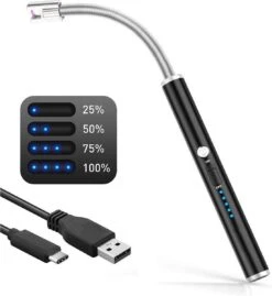 NOLA électronique Flexible Cuisine BBQ Briquet - Extra Long - Extra Chaude 900 Degrés - Recharge USB électrique Argent Noir / Léger