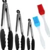 Set De 3 Pinces De Cuisine De Premium Supérieure - Pinces Pour Barbecue De Cuisine - Avec Deux Brosses En Silicone - Cuisson - BBQ - Salade, Gâteau, Crème Glacée, Four - (3x Pinces + 2 Brosses)