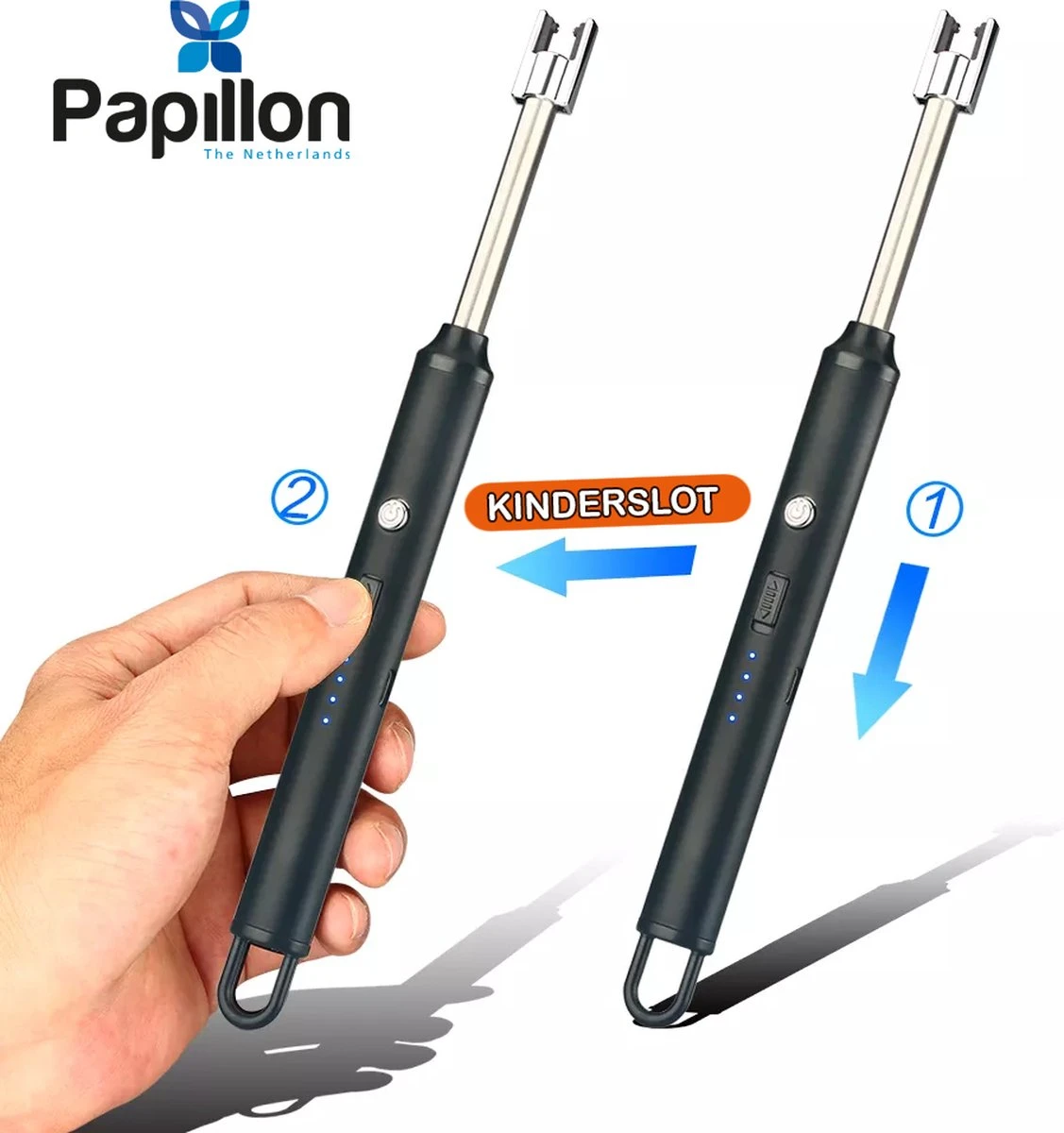 Papillon - Briquet électrique Long - Rechargeable Par USB - Briquet Flexible - Cuisinière à Gaz - Bougies - BBQ - Blauw 7 Papillon - Briquet électrique Long - Rechargeable Par USB - Briquet Flexible - Cuisinière à Gaz - Bougies - BBQ - Blauw – Image 7