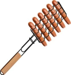 Relaxdays Pince à Saucisses - Support à Saucisses - Pour Barbecue - Grill à Saucisses - Pour 6 Saucisses