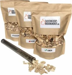 Paquet De Copeaux De Fumée Avec Tube De Fumage - Hickory, Cerisier & Chêne - 1,5 KG - Paquet De Bois De Fumée