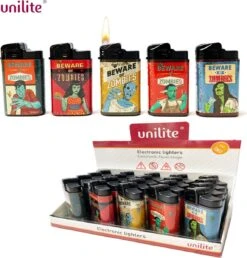 Unilite Click - Briquet électronique - Rechargeable - 20 Pièces Dans Un Présentoir - Imprimé Zombie