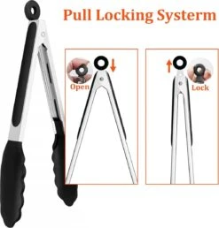 Pinces De Cuisine En Acier Inoxydable De Premium , Poignée Antiadhésive Et Résistante à La Chaleur, Pinces En Siliconen Pour Cuisiner, Servir, Barbecue, Buffet, Salade, Crème Glacée, Four -Grill Feu Maison 1151x1200 2