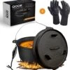 QC Dutch Oven - Gants De Four Inclus - Pan En Fonte - 5 Litres - Brûlé - Cuisine Plein Air
