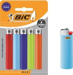 Briquet à Silex BIC J26 Maxi - Briquet à Gaz De Différentes Couleurs - Paquet De 5 Briquets - Sécurité Enfant