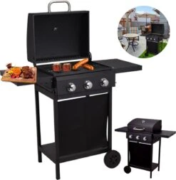 Barbecue à Gaz Cheqo® Avec Brûleurs - BQQ - 106 X 53 X H102 Cm - Mobile De Cuisine D'extérieur - 2 Tables D'appoint - Thermomètre - Métal Enduit De Poudre - 14,7 Kg - Sans Tuyau Ni Régulateur De Pression - Titre Par Défaut
