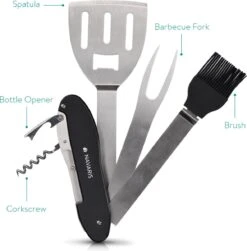 Outil Multifonction Pour BBQ Navaris 5 En 1 - Ensemble Barbecue Pliable - Fourchette, Spatule, Brosse En Silicone, Tire-bouchon, Décapsuleur - Acier Inoxydable -Grill Feu Maison 1181x1200 2