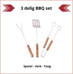 Outils De Barbecue Avec Manche En Bois - 3 Pièces - Fournitures Pour Le Barbecue
