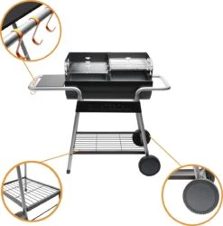 NATERIAL - Barbecue à Charbon ICARUS - Chariot 10 Personnes - H.92 X L.110 X P.61 Cm - Acier Peint - Zwart - BBQ Angulaire Sans Couvercle -Grill Feu Maison 1186x1200 3