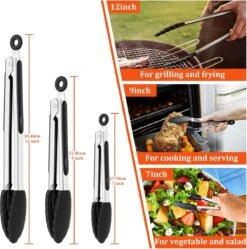 Pinces De Cuisine En Acier Inoxydable De Premium , Poignée Antiadhésive Et Résistante à La Chaleur, Pinces En Siliconen Pour Cuisiner, Servir, Barbecue, Buffet, Salade, Crème Glacée, Four -Grill Feu Maison 1190x1200