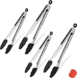 Relaxdays 4 X Pinces à Barbecue En Silicone - Pinces à Viande - Pinces De Cuisine - Acier Inoxydable - Pinces à Barbecue - Noir