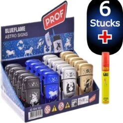 Borvat® | Briquet Electrique - Jet Flame - Métal Look - Turbo Flame - 6 Stucks Inclus 1x Bouteille De Gaz Butane 250 Ml De Remplissage - Différentes Couleurs Au Choix