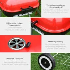 Barbecue à Charbon Outsunny Sur Roulettes Barbecue Chariot Boule Barbecue Grill Avec Couvercle BBQ Métal Rouge 01-0569 -Grill Feu Maison 1198x1200 1