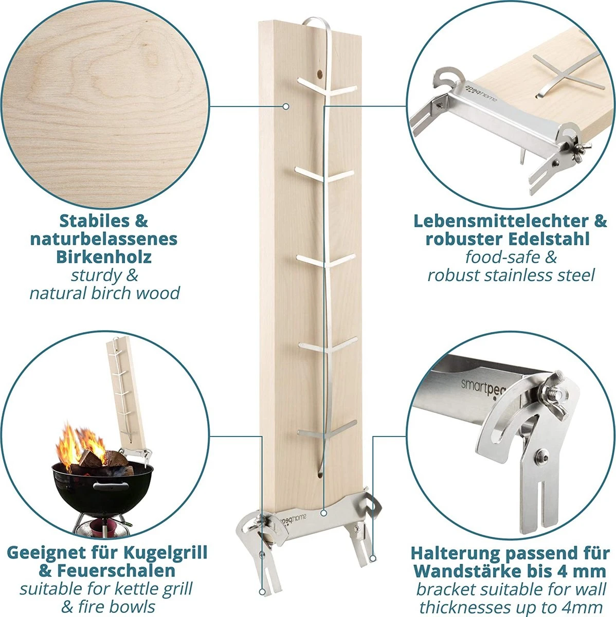Planche à Saumon à Fumer Et à Griller En Bois De Bouleau Avec Acier Inoxydable Inclinable 6 Planche à Saumon à Fumer Et à Griller En Bois De Bouleau Avec Acier Inoxydable Inclinable – Image 6