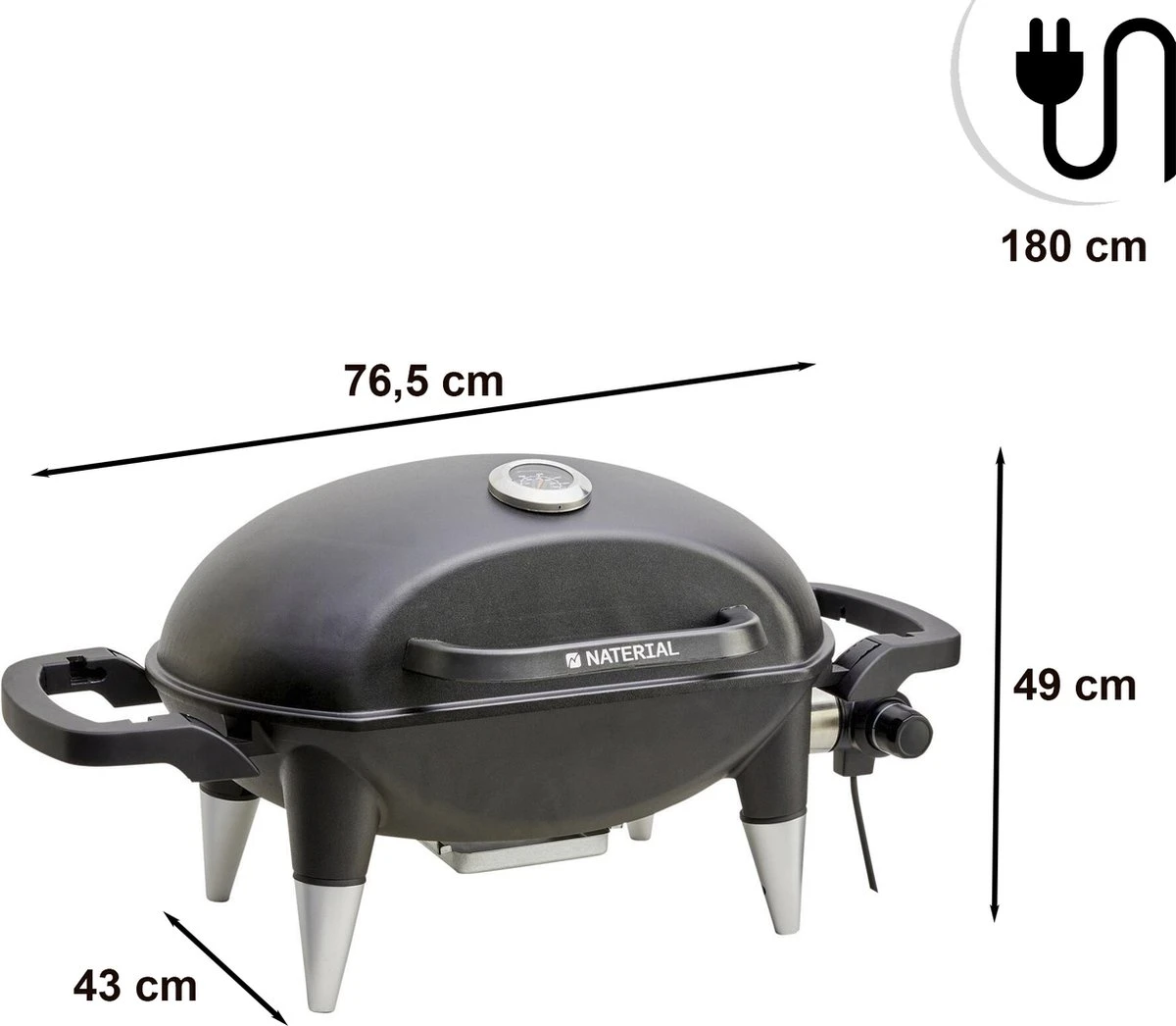 NATERIAL - Grill électrique HYPERION - 2200W - 8 Personnes - H. 49 Cm X L. 76,5 Cm X L. 43 Cm - Acier - Zwart - BBQ Grill électrique - Balcon Grill électrique 2 NATERIAL - Grill électrique HYPERION - 2200W - 8 Personnes - H. 49 Cm X L. 76,5 Cm X L. 43 Cm - Acier - Zwart - BBQ Grill électrique - Balcon Grill électrique – Image 2