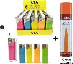 Briquet Turbo Couleur Néon - Brûleurs Unilite - Plateau De 50 Briquets Tempête De Vent - Rechargeable