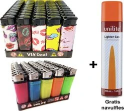 Click Lighter - 100 Pièces - Unilite électroniques Et à Pierre Unilite + 2 Bouteilles De Gaz Gratuites