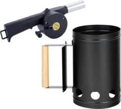 BBQ/ Barbecue Briquettes Démarreur Avec Manche En Bois Noir 27 Cm - Avec Souffleur BBQ Noir / Souffleur / Ventilateur 30 Cm
