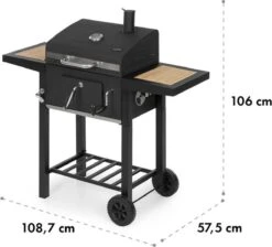 Klarstein à Charbon Klarstein Meat Machine 45 X 32,5 Cm, Thermomètre, Roues, Deux Tables D'appoint Pratiques En Bois De 25 X 19 Cm, Noir -Grill Feu Maison 1200x1089 1