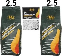 2X Briquettes De Charbon De 2,5 KG Avec Allume-feu 64 Pièces - Barbecue - BBQ - 2 Pièces - Total 5 KG