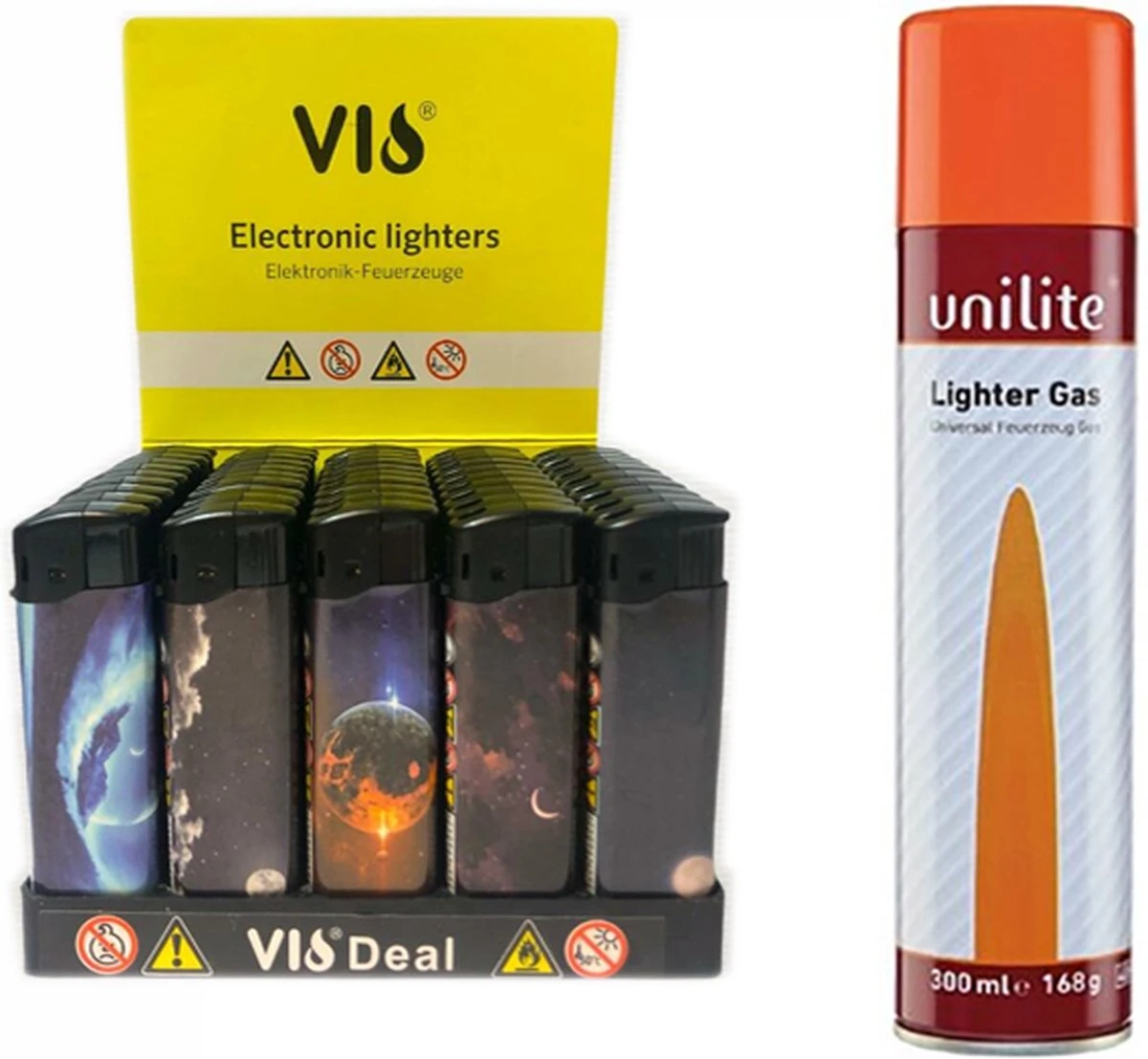 Briquets - 50 PCS Dans Un Plateau - Unilite - Impression De Planètes - Briquet à Clic Rechargeable + Bouteille De Gaz 1 Briquets - 50 PCS Dans Un Plateau - Unilite - Impression De Planètes - Briquet à Clic Rechargeable + Bouteille De Gaz