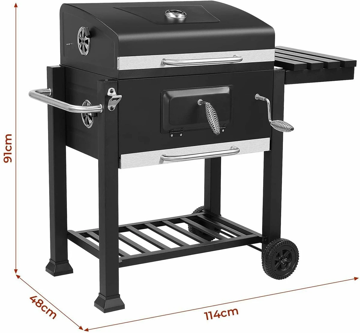 Frito Charbon De Bois Grill BBQ - Barbecue - Bon Pour 5 à 10 Personnes - Plaque De Gril - Avec Thermomètre, Roues, étagère Latérale Et Plus - Acier Inoxydable 6 Frito Charbon De Bois Grill BBQ - Barbecue - Bon Pour 5 à 10 Personnes - Plaque De Gril - Avec Thermomètre, Roues, étagère Latérale Et Plus - Acier Inoxydable – Image 6