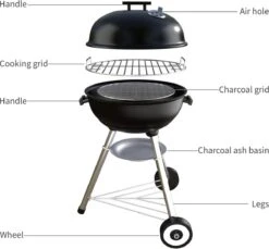 Barbecue à Charbon De Bois Bouilloire Barbecue Grill Rond Avec Couvercle Grill Avec Roues Et Poignée Grille De Support En émail Zwart Pour BBQ Camping Jardin Balcon Etc. -Grill Feu Maison 1200x1114