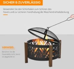 Outsunny Brasero Brasero Avec Grille De Protection Contre Les étincelles Barbecue De Jardin Noir + Marron 842-172 -Grill Feu Maison 1200x1115