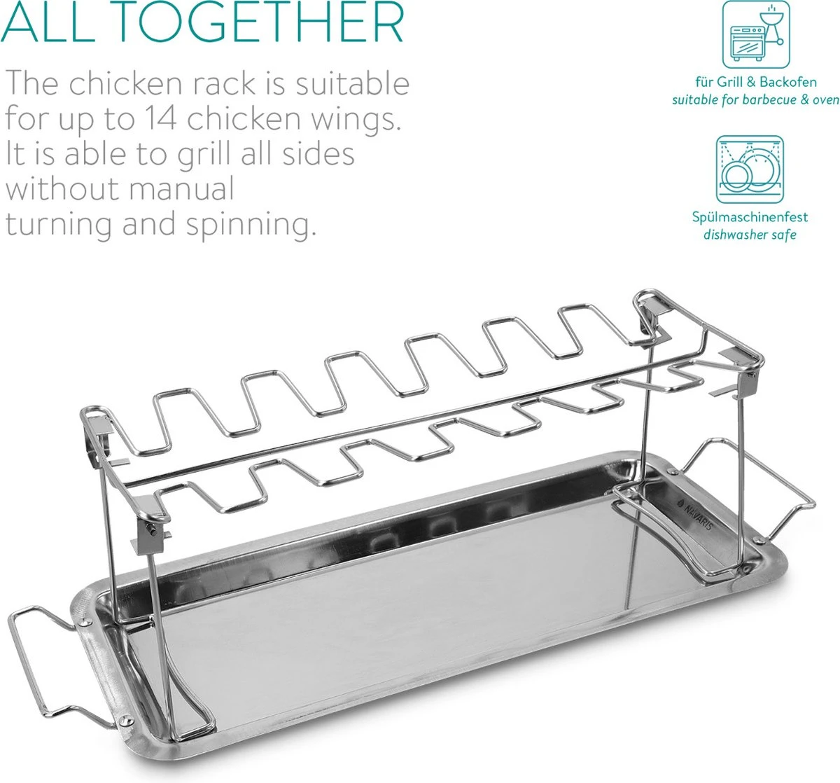 Grille D'ailes De Poulet Navaris Pour Le BBQ - Support De Cuisse De Poulet Avec égouttoir - Accessoire De Gril Et De Barbecue Pour 14 Pièces De Poulet - Acier Inoxydable 4 Grille D'ailes De Poulet Navaris Pour Le BBQ - Support De Cuisse De Poulet Avec égouttoir - Accessoire De Gril Et De Barbecue Pour 14 Pièces De Poulet - Acier Inoxydable – Image 4