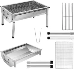 SunJas Barbecue Pique-Nique Barbecue à Charbon De Bois En Acier Inoxydable Petit Grill Barbecue De Camping Portable Grilles Amovibles Pour Fête De Jardin En Outdoor Etc (40 X 28 X 21,5 Cm) -Grill Feu Maison 1200x1126 2