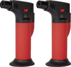 Briquet à Gaz - 2 X Brûleur à Gaz - Brûleur à Crême Brûlée - Multifonctionnel - Avec Pied - Flamme Réglable - Rechargeable - Ancien Et Nouveau - Briquet - Sécurité Enfant - 1x Rouge 1x Grijs