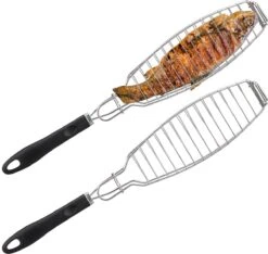 Pince à Poisson Barbecue Relaxdays - Lot De 2 - Pince à Barbecue - Pince à Gril - Acier Inoxydable Et Caoutchouc - Argent
