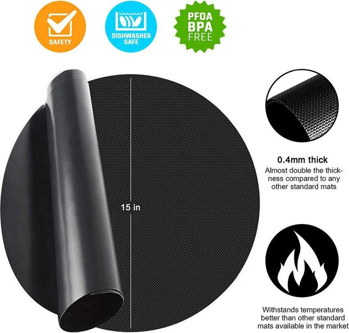 Set De 2 Tapis De BBQ Ronds - Taille 40cm - Tapis De Grill 4 Set De 2 Tapis De BBQ Ronds - Taille 40cm - Tapis De Grill – Image 4