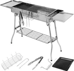 BBQ - Barbecue - Grill - Portable - Acier Inoxydable - Grill à Charbon - Ailes Doubles - Pan Antiadhésive - Camping - Jardin