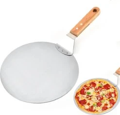 Pelle à Pizza Ronde En Acier Inoxydable Pour Barbecue Ou Four - Manche En Bois 25cm Pelle à Pizza - Spatule à Pizza - Spatule - Pelle à Gâteau