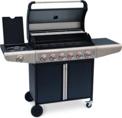 Barbecue à Gaz Bazin 6 Anthracite 6 Brûleurs 1 Brûleur Latéral Avec Panneaux Latéraux Et Thermomètre - Raccordement Gaz G1 2 F15-21 Inclus. -Grill Feu Maison 1200x1157