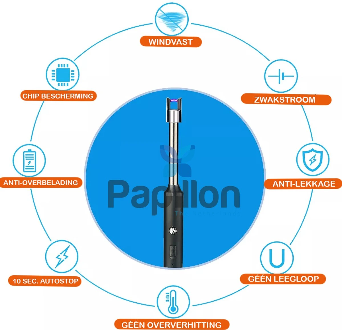 Papillon - Briquet électrique Long - Rechargeable Par USB - Briquet Flexible - Cuisinière à Gaz - Bougies - BBQ - Blauw 5 Papillon - Briquet électrique Long - Rechargeable Par USB - Briquet Flexible - Cuisinière à Gaz - Bougies - BBQ - Blauw – Image 5