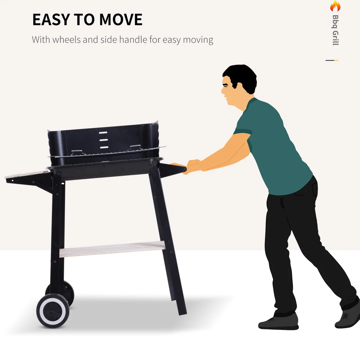 Station De Grillades Sur Chariot Outsunny Barbecue Autoportant Avec Pare-vent 2 X étagère Réglable En Hauteur 846-032 6 Station De Grillades Sur Chariot Outsunny Barbecue Autoportant Avec Pare-vent 2 X étagère Réglable En Hauteur 846-032 – Image 6