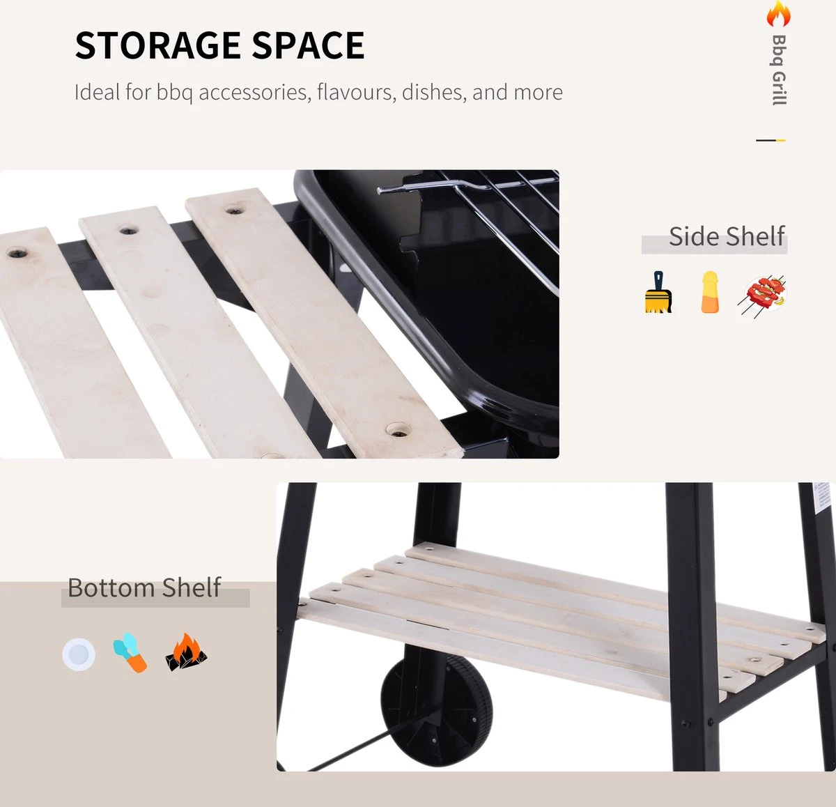 Station De Grillades Sur Chariot Outsunny Barbecue Autoportant Avec Pare-vent 2 X étagère Réglable En Hauteur 846-032 12 Station De Grillades Sur Chariot Outsunny Barbecue Autoportant Avec Pare-vent 2 X étagère Réglable En Hauteur 846-032 – Image 12