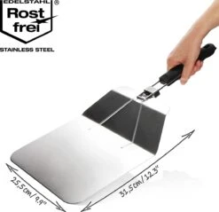 Pelle à Pizza En Acier Inoxydable - Pelle à Pizza Et à Gâteau Avec Manche Rabattable - Poussoir à Pizza Pour Pizza, Tarte Flambée, Sandwichs Et Pain (argent / Noir - Angulaire) -Grill Feu Maison 1200x1160 4