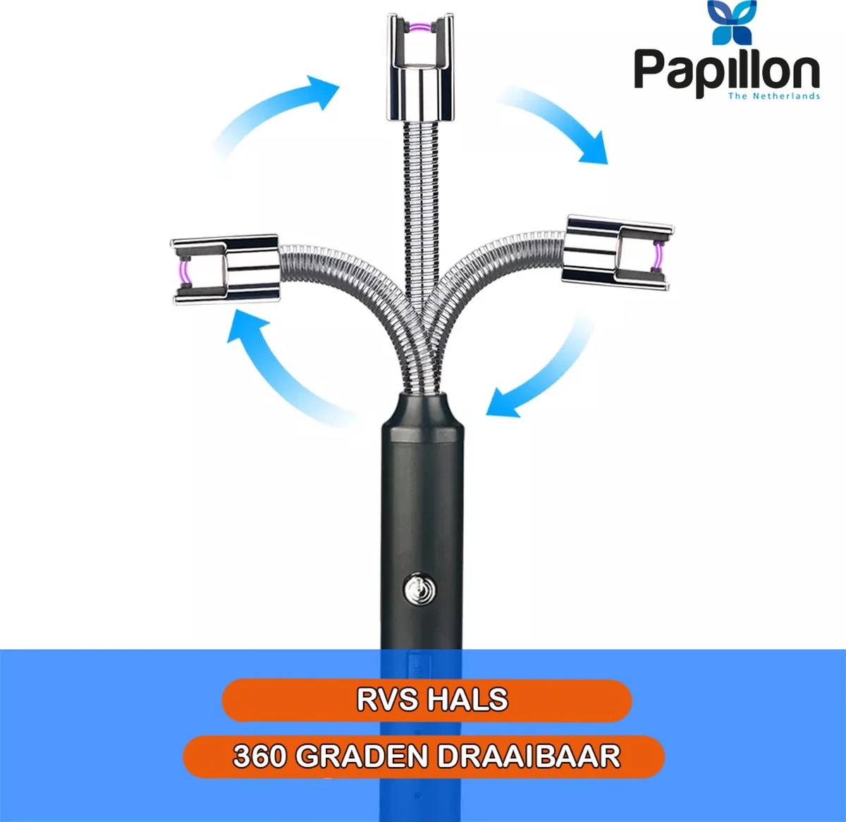 Papillon - Briquet électrique Long - Rechargeable Par USB - Briquet Flexible - Cuisinière à Gaz - Bougies - BBQ - Blauw 4 Papillon - Briquet électrique Long - Rechargeable Par USB - Briquet Flexible - Cuisinière à Gaz - Bougies - BBQ - Blauw – Image 4