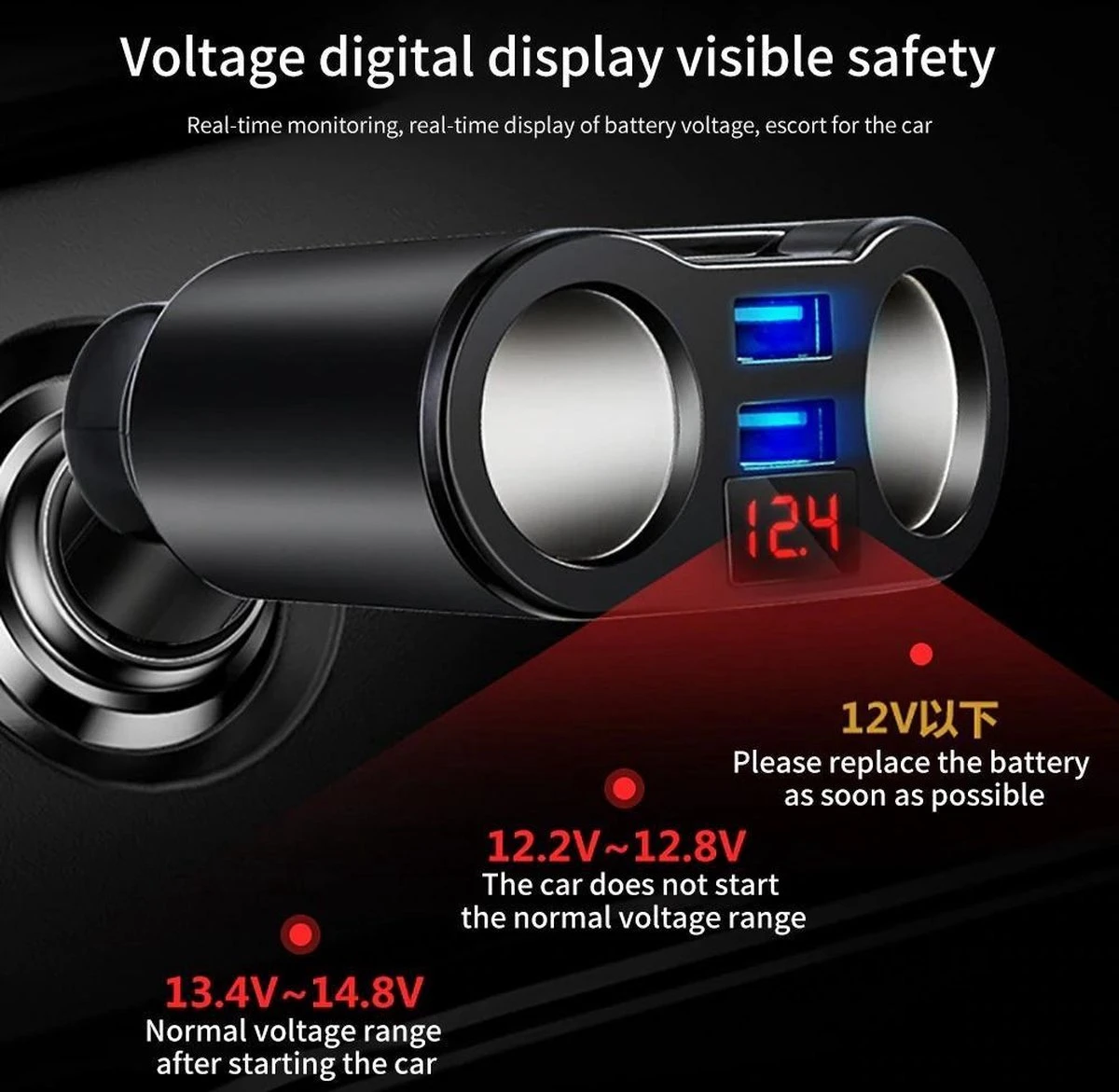 Répartiteur D'allume-cigare De Voiture - Entrée USB De Voiture - 2 Prises De Cigarette - Chargeur De Voiture - Répartiteur 12 V - Chargeur De Voiture USB 4 Répartiteur D'allume-cigare De Voiture - Entrée USB De Voiture - 2 Prises De Cigarette - Chargeur De Voiture - Répartiteur 12 V - Chargeur De Voiture USB – Image 4