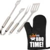 Ensemble De 3 Outils Pour Barbecue/bbq 33 Cm En Acier Inoxydable - Avec Gant De BBQ C'est L'heure Du BBQ ! - Cadeau Papa / Vaderdag